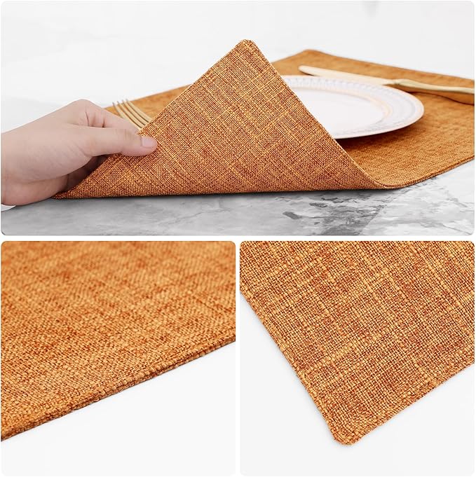 homing Orange Cloth Placemats Set of 6 – Cotton Linen Blend Washable Farmhouse Dining Table Mats for Fall & Thanksgiving, Easy to Clean, 13 x 19 Inch