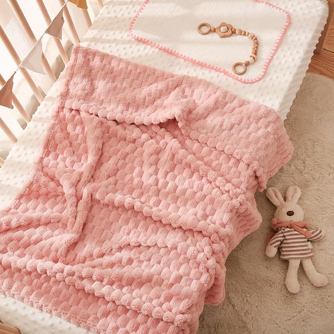 HOMRITAR Baby Blanket for Girls Fleece Fluffy Fuzzy Blanket for Toddler Bed 3D Imitation Turtle Shell Jacquard Bed Blankets, Soft Cozy Warm Receiving Blanket (30 x 40 Inch, Pink)