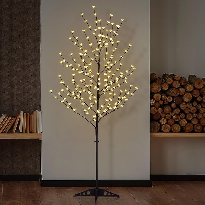 LIGHTSHARE 6.5 feet 208L LED Lighted Cherry Blossom Tree, Warm White, Decorate Home Garden, Spring, Summer, Wedding, Birthday, Christmas Holiday, Party, for Indoor and Outdoor Use