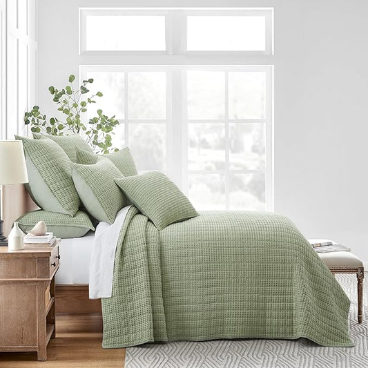Levtex Home Mills Waffle Queen Bedspread Set (104x106in) with 2 Pillow Shams (26x20in) - Desert Sage - 100% Cotton Queen Size Bedspread Set - Lightweight, Soft, Pre-Washed