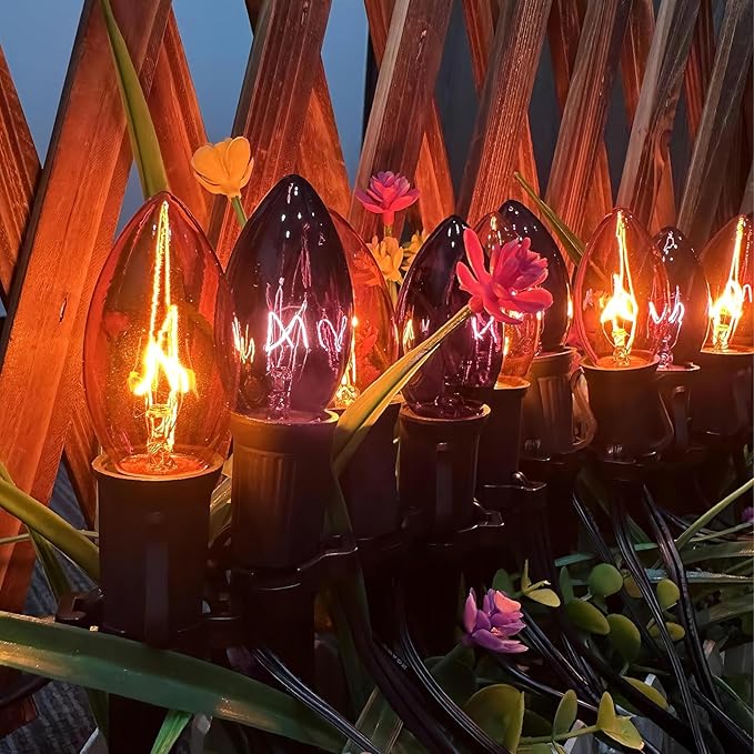 Halloween Pathway Lights Outdoor,10 Pack Halloween Party Decor Stake Lights with C9 Clear Black&Orange Bulbs,19.5Ft Extendable Waterproof Walkway Lights for Yard Porch Lawn Garden