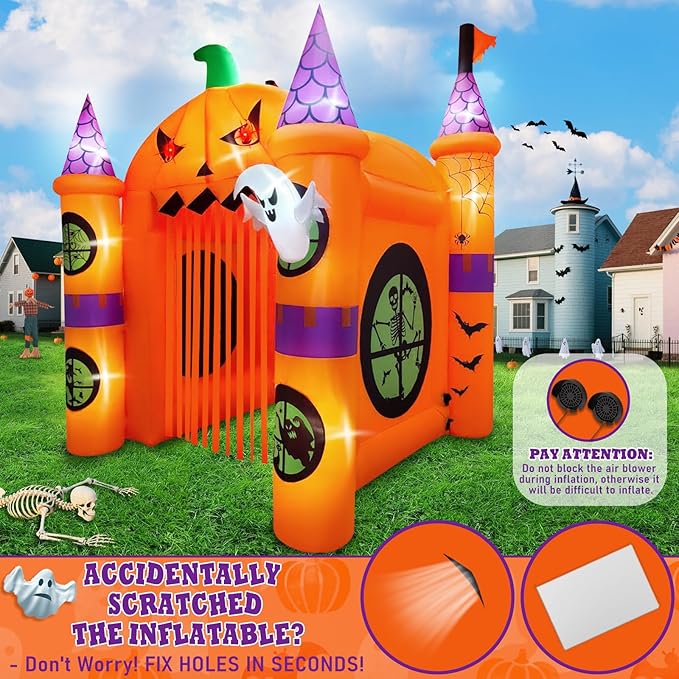 Kalolary 12FT Halloween Inflatables Archway Pumpkin Haunted House, Giant Pumpkin Ghost Arch Inflatable with Built-in Lights Blow Up Halloween Outdoor Yard Decoration for Garden Lawn Outdoor Decors