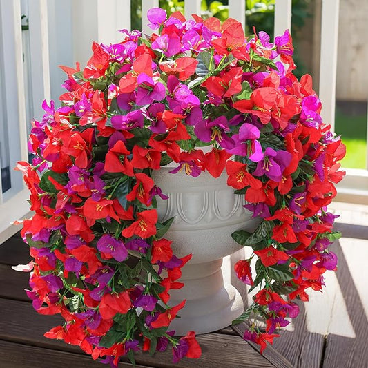 Faux Bougainvillea Artificial Flowers Plants for Outdoor Outside Spring Decoration, 2pcs Fake Silk Long Trailing Vines UV Resistant Realistic for Front Door Porch Planter Urn Patio Balcony Yard, Mix