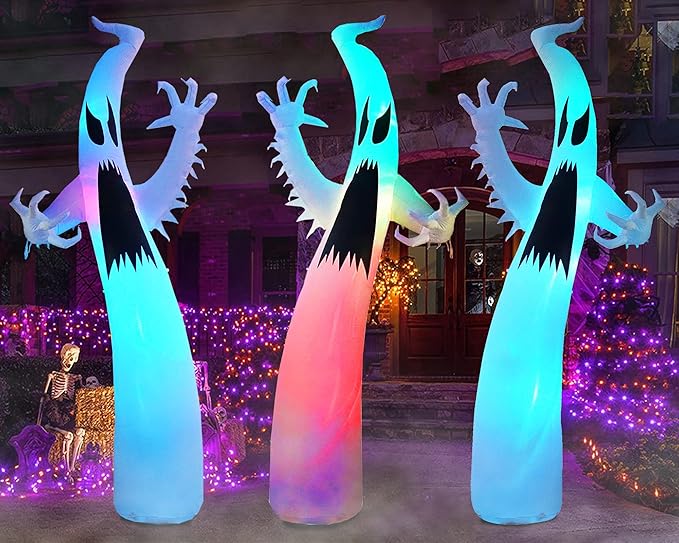 12 Ft Halloween Inflatables Terrible Ghost Decoration with Flash Color Changing Light Blow Up Decor Indoor Outdoor Yard Lawn Decorations