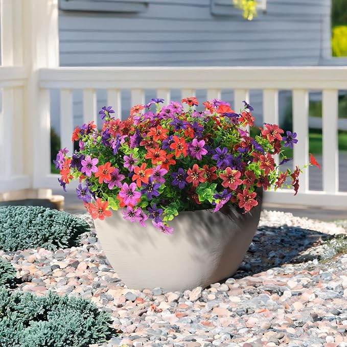 Artificial Fake Flowers for Outdoor Plants, 12 Bundle Realistic Faux Silk Daisy Flower UV Resistant for Outside Front Porch Patio Window Box Balcony Home(Mix)