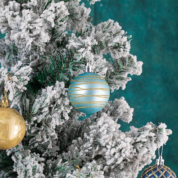 100Pcs Christmas Ball Ornaments Set, Assorted Shatterproof Christmas Ornament, Christmas Tree Theme Hanging Decoration for Xmas Tree Holiday/Party/Home Decor (Blue & Gold)