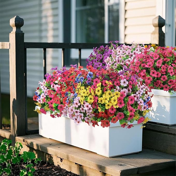 CUJMH 10 Bundles Artificial Mums for Outdoors,Funsdecor Mums,UV Resistant No Fade for Outside Porch Garden Pots Planters Autumn Fall Decor,Look Real, Full, Vibrant