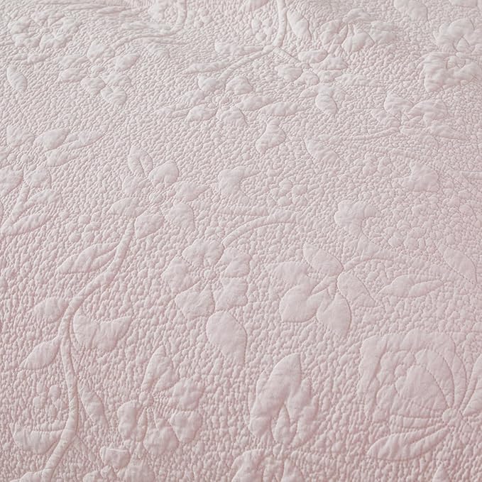 Brandream Queen Size Quilt Set Cotton Light Pink Quilts Shabby Chic Bedding Romantic Ruffle Bedspread Matelasse Coverlet Set 3-Piece