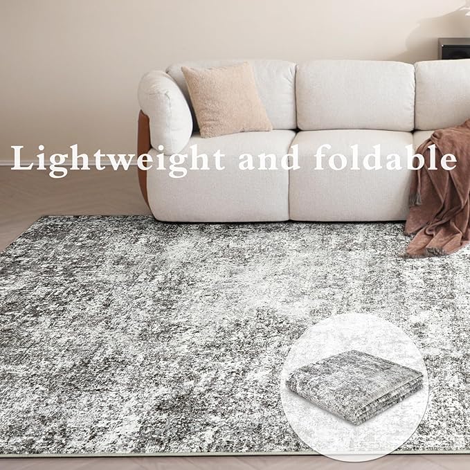 Area Rugs for Living Room: 5x7 Washable Neutral Abstract Rug for Bedroom Large Soft Modern Dining Room Rugs Indoor Floor Low Pile Carpet for Home Office Nursery - Grey