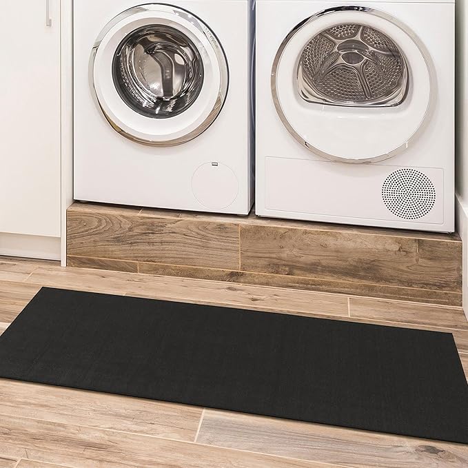 Machine Washable Modern Solid Design Non-Slip Rubberback 2x6 Traditional Runner Rug for Hallway, Kitchen, Bedroom, Living Room, 2'2" x 6', Black