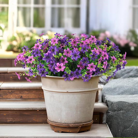 Artificial Fake Flowers for Outdoors Garden Decor, 12 Bundles Faux Plants Silk Daisy Flower Outside UV Resistant Decoration for Home Window Patio Porch Yard(Purple)