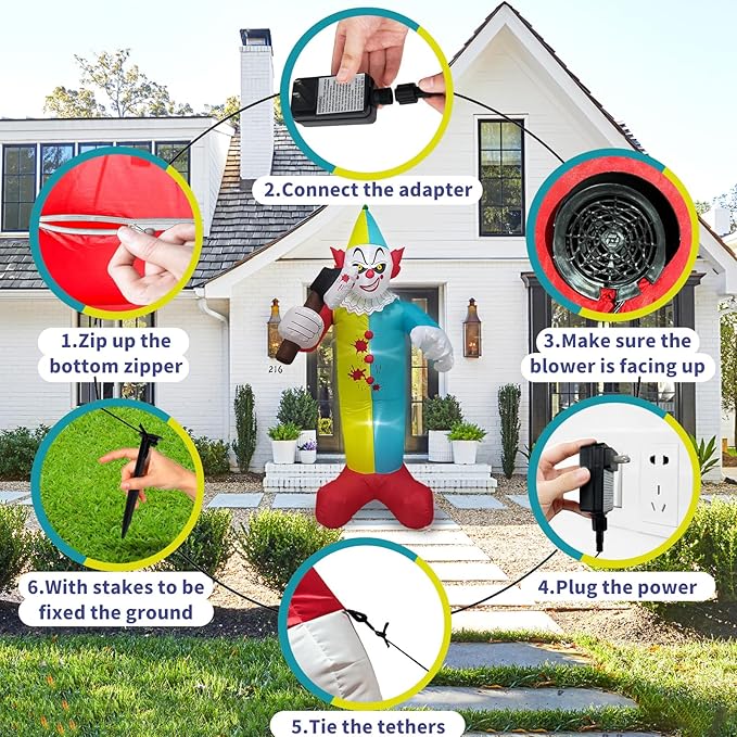 7 FT Halloween Inflatables Giant Outdoor Decorations Blow Up Yard Scary Clown Holding 75 Degrees Swings Sickle with Built-in LEDs for Garden Lawn Indoor Party Decor