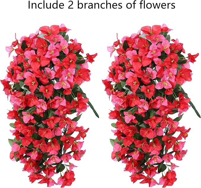 Faux Bougainvillea Artificial Flowers Plants for Outdoor Outside Spring Decoration, 2pcs Fake Silk Long Trailing Vines UV Resistant Realistic for Front Door Porch Planter Urn Patio Balcony Yard, Mix
