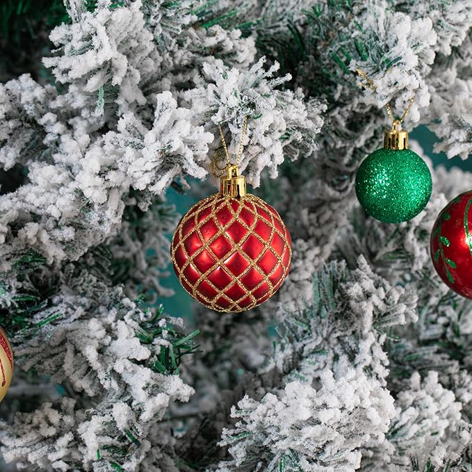 100Pcs Christmas Ball Ornaments Set, Assorted Shatterproof Christmas Ornament, Christmas Tree Theme Hanging Decoration for Xmas Tree/Holiday/Party/Home Decor (Gold & Red & Green)