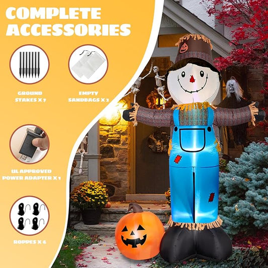 8 FT Fall Inflatables Scarecrow Decorations, Scarecrow with Pumpkin Inflatable Yard Decor Built-in LEDs,Scarecrow Blow Up Yard Decorations for Halloween Thanksgiving Fall Autumn Harvest Lawn Garden