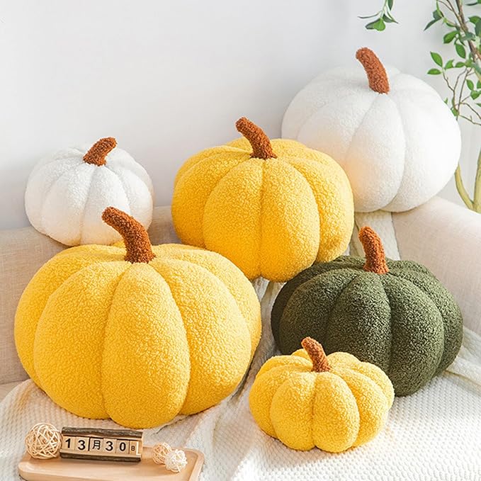 Pumpkin Pillow - Halloween Pumpkin Throw Pillow Red 3D Simulated Pumpkin Pillows Fleece Stuffed Pumpkins Decoration for Thanksgiving Halloween Bedroom Fall Decorative (Red, 9 inch)