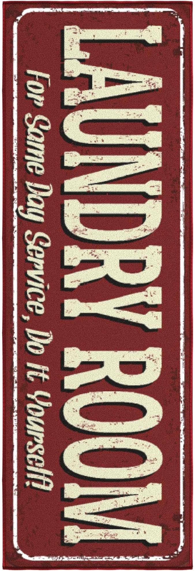 Ottomanson Laundry Collection Non-Slip Rubberback Laundry Text Design 2x5 Laundry Room Runner Rug, 20" x 59", Red
