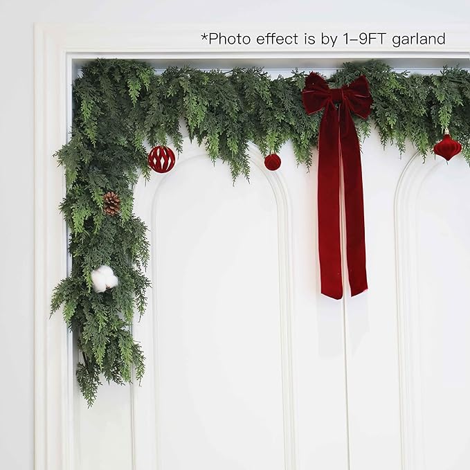 12FT Christmas Cedar Garland Artificial Real Touch Thickness Realistic Greenery Pine Garland for Mantle Fireplace Outdoor Indoor Christmas Decorations