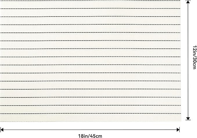 Leetaltree White with Black Stripes Placemats Set of 6 - Heat Resistant Non-Slip Place mats for Dining Table, Washable Durable PVC Vinyl Woven Table Mats(White Stripes, 6)