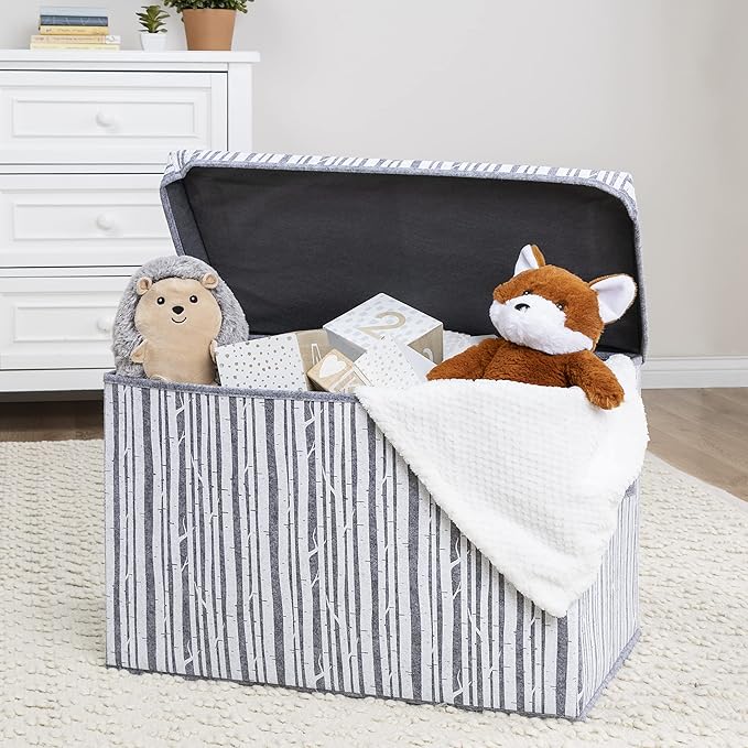 Sammy & Lou Collapsible Felt Soft Toy Box Toy Chest for Toddlers Toy Storage Organizer with Handles and Hinged Lid, 22 x 14.5 x 15 inches, Birch