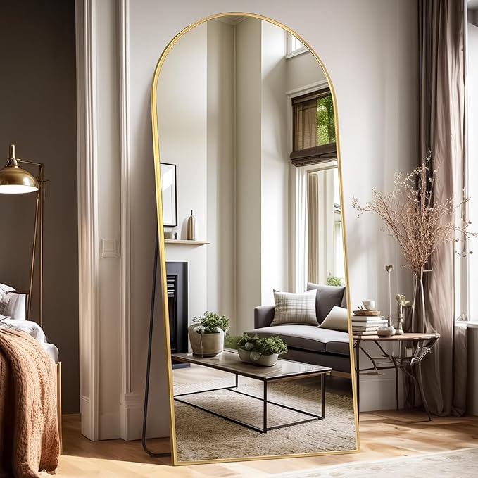 Antok Oversized Floor Standing Mirror, 76"x44", Full Body Mirror with Stand for Bedroom, Hanging Mounted for Living Room, Gold