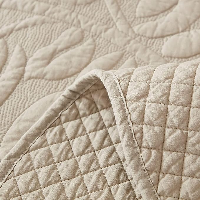 MarCielo 3-Piece 100% Cotton Oversized Bedspread Lightweight Quilt Coverlet Embroidery Farmhouse Bedding Set T0 (Yellowish Beige, Oversized King (118"x106"))