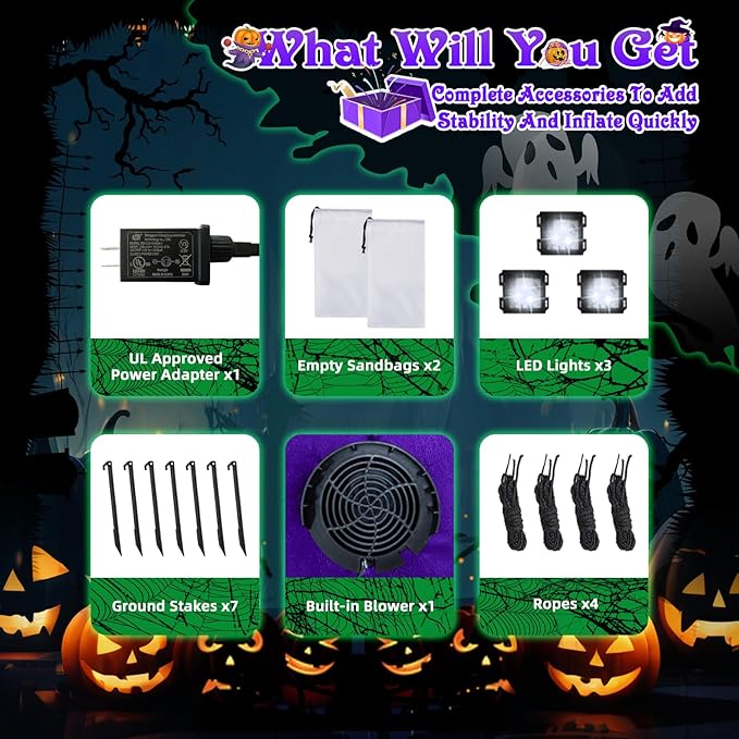 8Ft Halloween Inflatables Witch Outdoor Decorations with Candy Cauldron, Scary Blow Up Witch Holds I Smell Children Banner, Inflatable Halloween Build-in LEDs for Party Yard Lawn Garden Decor