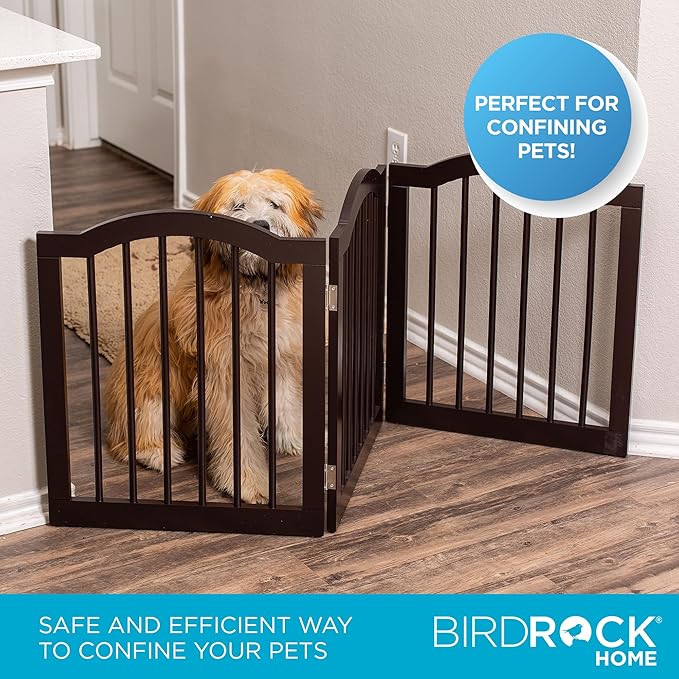 INTERNET'S BEST Arched Top Dog Gate | 3 Panel, 24" H Wooden Pet Barrier for Dogs or Cats | Freestanding Folding Room Divider for Doorways, Hallways, Stairs, and Porch | Portable, Extra Wide | Espresso