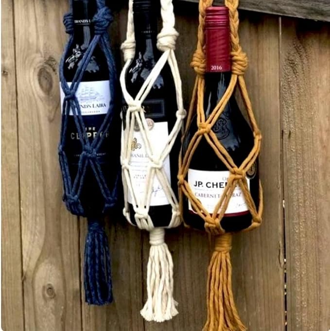 Hand-woven wine storage bag, Bohemian wine hanging bag, Bottle bag, Tote bag, 26 inch (Wine Storage Bag White + Red)