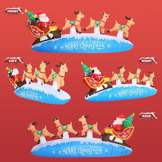 ZPISF 10 FT Santa Sleigh with Reindeer Christmas Inflatables Outdoor Decorations, Christmas Blow Up Yard Decorations for Garden Lawn Xmas Decor (Blue)