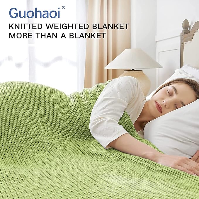 Knitted Weighted Blanket(Light Green 60"x80" 20lbs),Home Décor Cooling Throw Blanket for Hot Sleepers,Hand Made Chunky Knit Heavy Blanket for Adults Use on Queen/King Size Bed