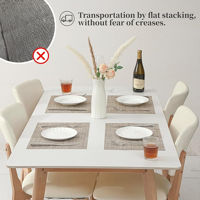 Leetaltree Linen Yellow Placemats Set of 4 - Heat Resistant Non-Slip Place mats for Dining Table, Washable Durable PVC Vinyl Woven Table Mats(Linen Yellow, 4)