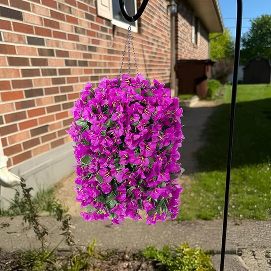 Artificial Bougainvillea Faux Flowers Plants Baskets for Outdoor Outside Summer Decoration, 3 PCS Fake Silk Long Hanging Vines UV Resistant Realistic for Front Door Porch Patio Balcony, Purple