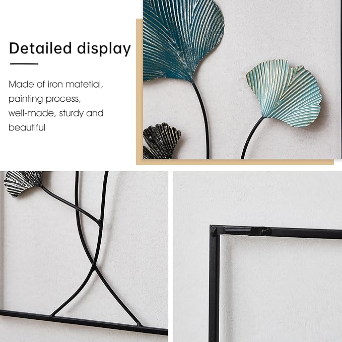 FUNTEREST Black Leaf Wall Decor Modern Wall Art Home Decor, Set of 3 Metal Wall Hanging Decoration for Living Room Office Bedroom Hotel