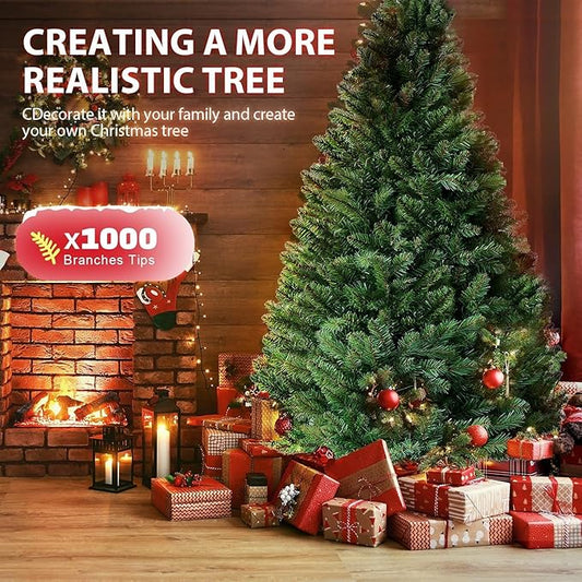 CASA CLAUSI 6ft Artificial Christmas Tree Premium Pine Xmas Tree with 1000 Branch Tip, 1 Minute Christmas Tree Unlit Realistic Holiday Party Décor for Home Office, Foldable Stand, Easy Assembly