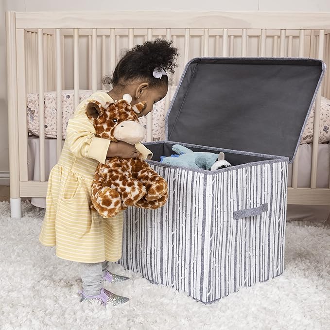 Sammy & Lou Collapsible Felt Soft Toy Box Toy Chest for Toddlers Toy Storage Organizer with Handles and Hinged Lid, 22 x 14.5 x 15 inches, Birch