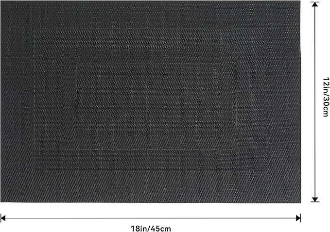 Leetaltree Black Frame Placemats Set of 8 - Heat Resistant Non-Slip Place mats for Dining Table, Washable Durable PVC Vinyl Woven Table Mats(Black Frame, 8)