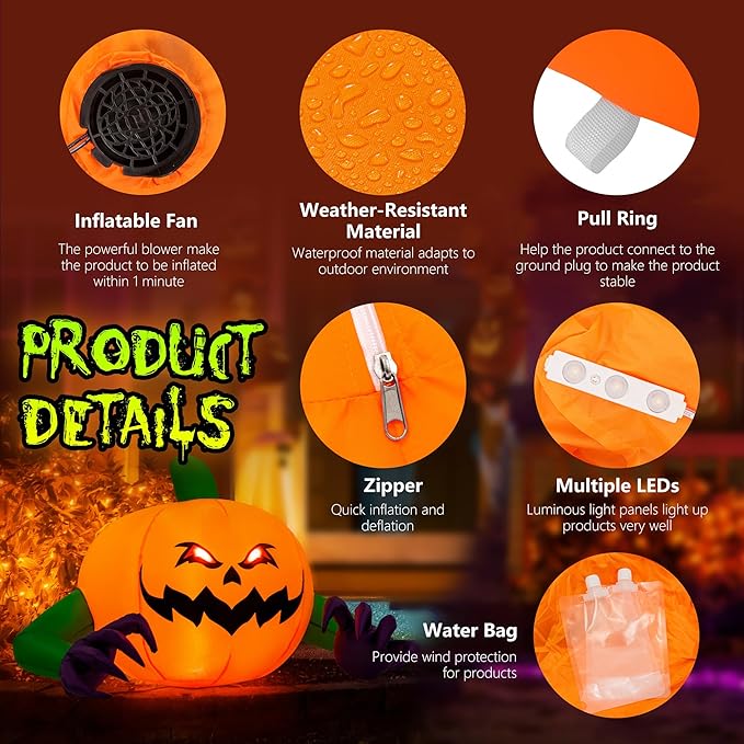 Halloween Inflatable Outdoor Decorations, Pumpkin Blow Up Halloween Yard Decorations, 4 FT Pumpkin Decor for Yard,Party,Garden