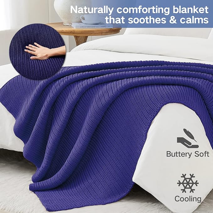 Knitted Weighted Blanket(Beige 50"x60" 5lbs),Home Décor Cooling Throw Blanket for Hot Sleepers,Hand Made Chunky Knit Heavy Blanket Use on Twin Size Bed
