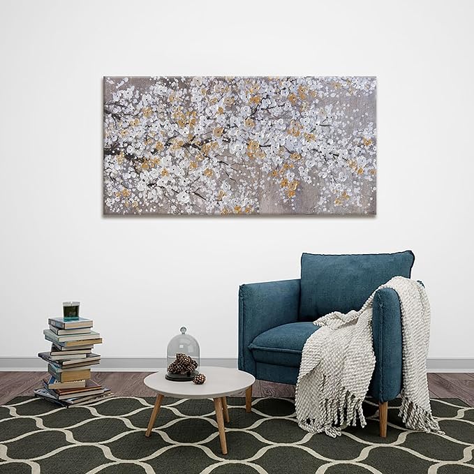 Canvas Wall Art Wall Decor Bedroom Pictures Wall Decoration Gold And White Abstract Tree Plants Artwork Wall Art Modern Painting Pictures For Living Room Home Kitchen Office 20"X40"