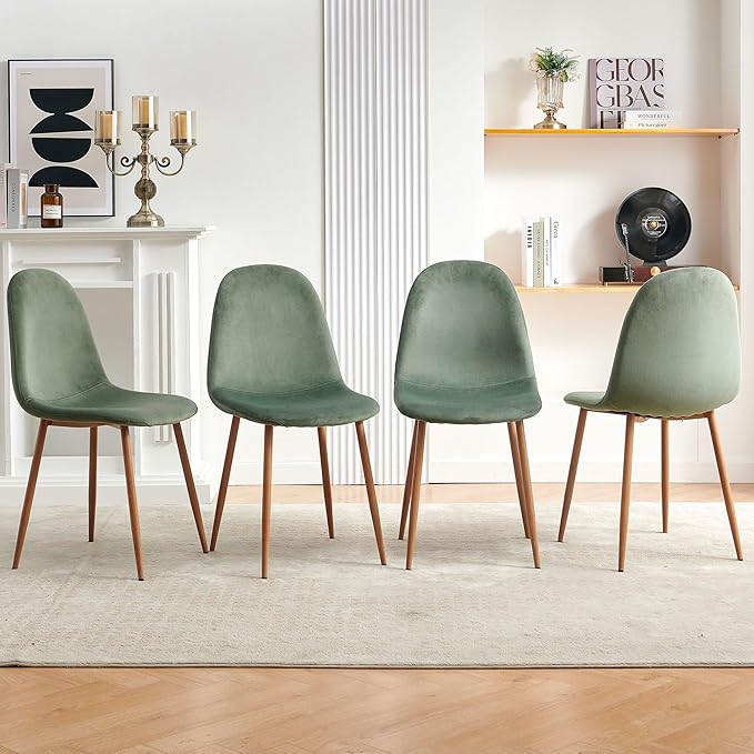 Velvet Dining Chairs Set of 4 - Modern Seating with Metal Legs for Living, Bedroom,Dining Room - Green Chairs for Dining Room, Chair Set for 4