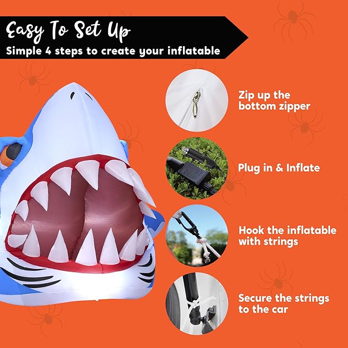 Joiedomi Halloween Inflatables Outdoor Decor, Trunk Or Treat Decoration, Halloween Blow Ups Decorations Shark with Built-in LEDs for Car Yard Decor