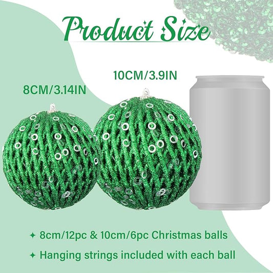 6pcs 3.94" Christmas Ball Ornaments Glitter Shatterproof Christmas Tree Ornaments Sequin Xmas Hanging Balls Decorations for Wedding Party Holiday(Green, 6pc-10cm)