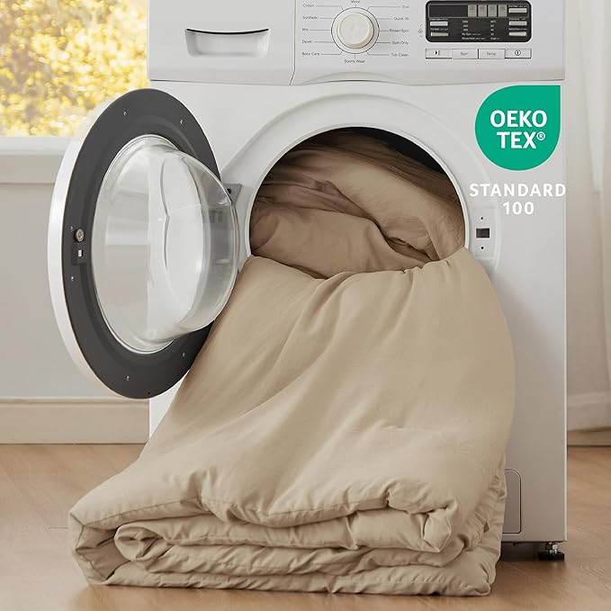 Bedsure Oversized Queen Size Comforter Set, Khaki Soft Prewashed Bedding for All Seasons, 3 Pieces GentleSoft™ Down Alternative Bed Set, 1 Lightweight Comforter (98"x98") and 2 Pillowcases (20"x26")