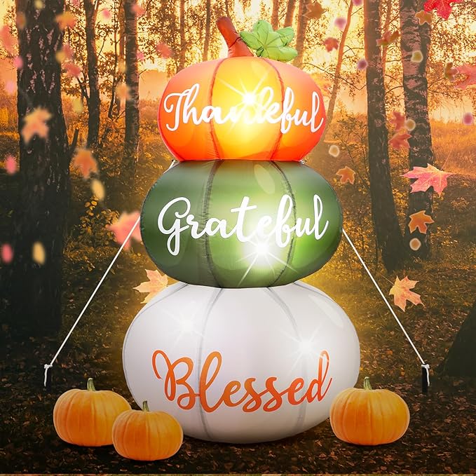 VIHOSE 6.4 ft Fall Inflatables Pumpkin Outdoor Decorations Thanksgiving Blow up Inflatable Stacked Pumpkins with Built-in LEDs for Fall Harvest Autumn Holiday Party Garden Lawn Decor