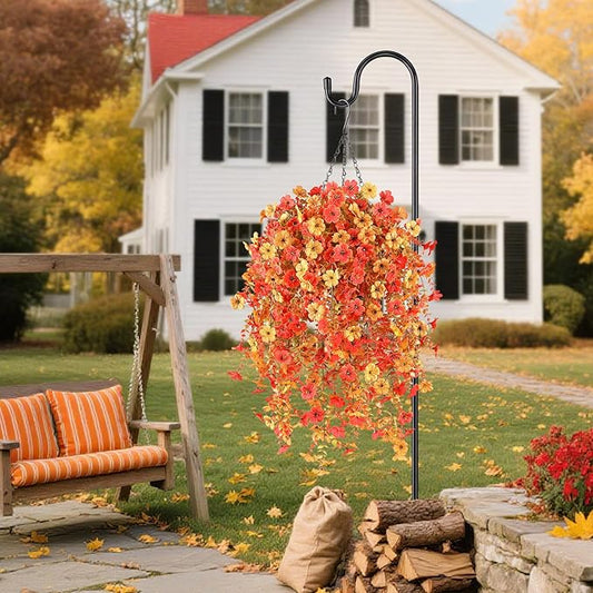 Artificial Fall Flowers for Outdoors Hanging Fake Plants 6 Bundles Garden Home Fall Decor,UV Resistant Realistic Silk Faux Autumn Flower Indoor Outdoor Front Porch Patio Balcony Yard Farmhouse(Orange)