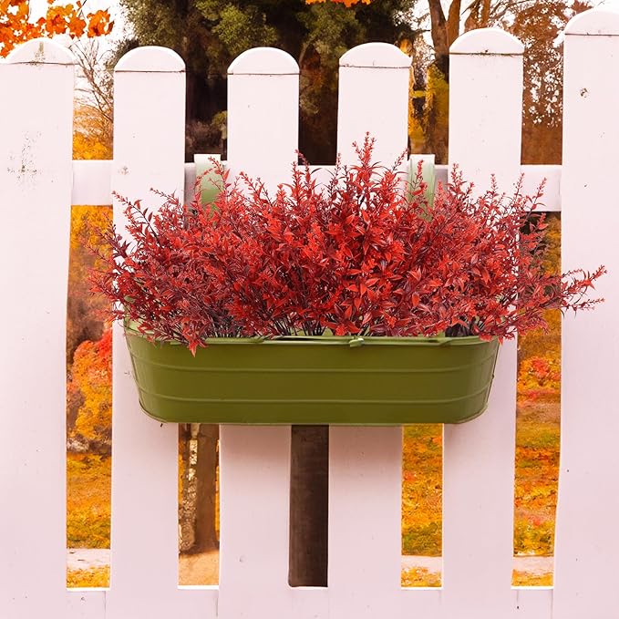 RECUTMS Artificial Fall Flowers Bulk Fall Lavender Fake Plants Artificial Greenery Faux Plants Outdoor Deals 36 Bundles Faux Autumn Plant Fake Shrubs for Indoor Bookshelf Yard Decorations (Wine Red)