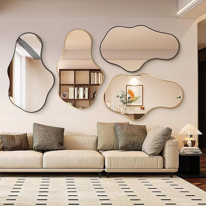 Irregular Wall Mirror - Wall Mirrors Decorative 22"x 36" Asymmetrical Abstract Mirror Aviation Aluminum Alloy Frame Unique for Bathroom, Bedroom, Living Room, Cloakroom, Entryway Black