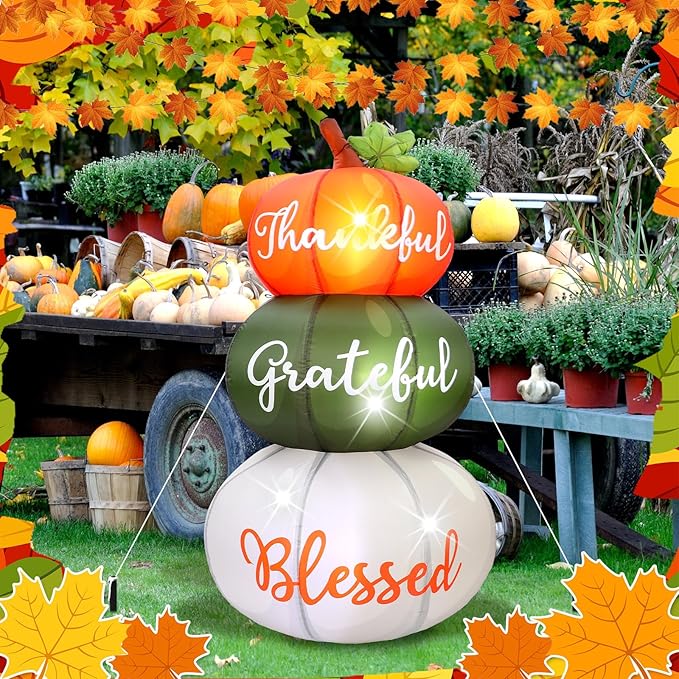 VIHOSE 6.4 ft Fall Inflatables Pumpkin Outdoor Decorations Thanksgiving Blow up Inflatable Stacked Pumpkins with Built-in LEDs for Fall Harvest Autumn Holiday Party Garden Lawn Decor
