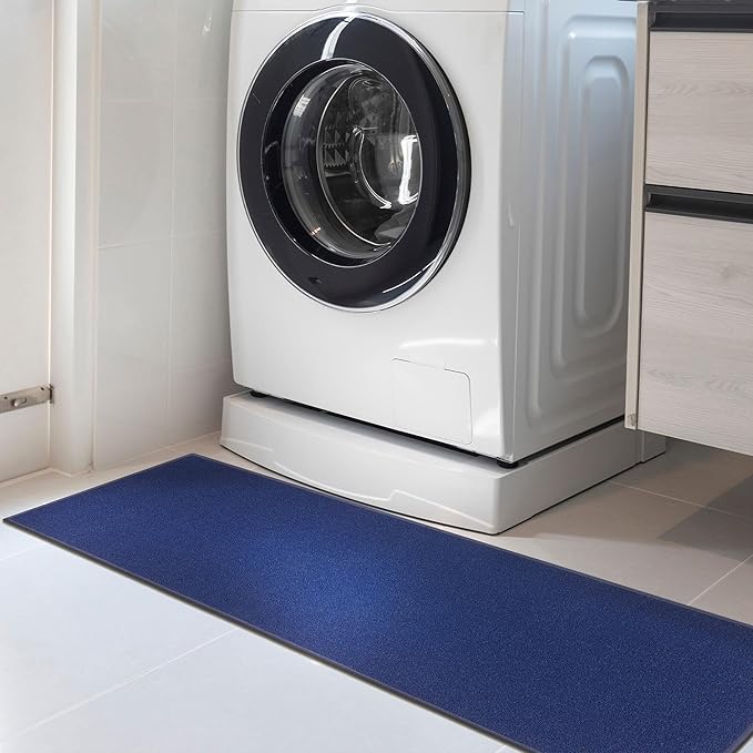 Machine Washable Modern Solid Design Non-Slip Rubberback 2x6 Traditional Runner Rug for Hallway, Kitchen, Bedroom, Living Room, 2'2" x 6', Navy